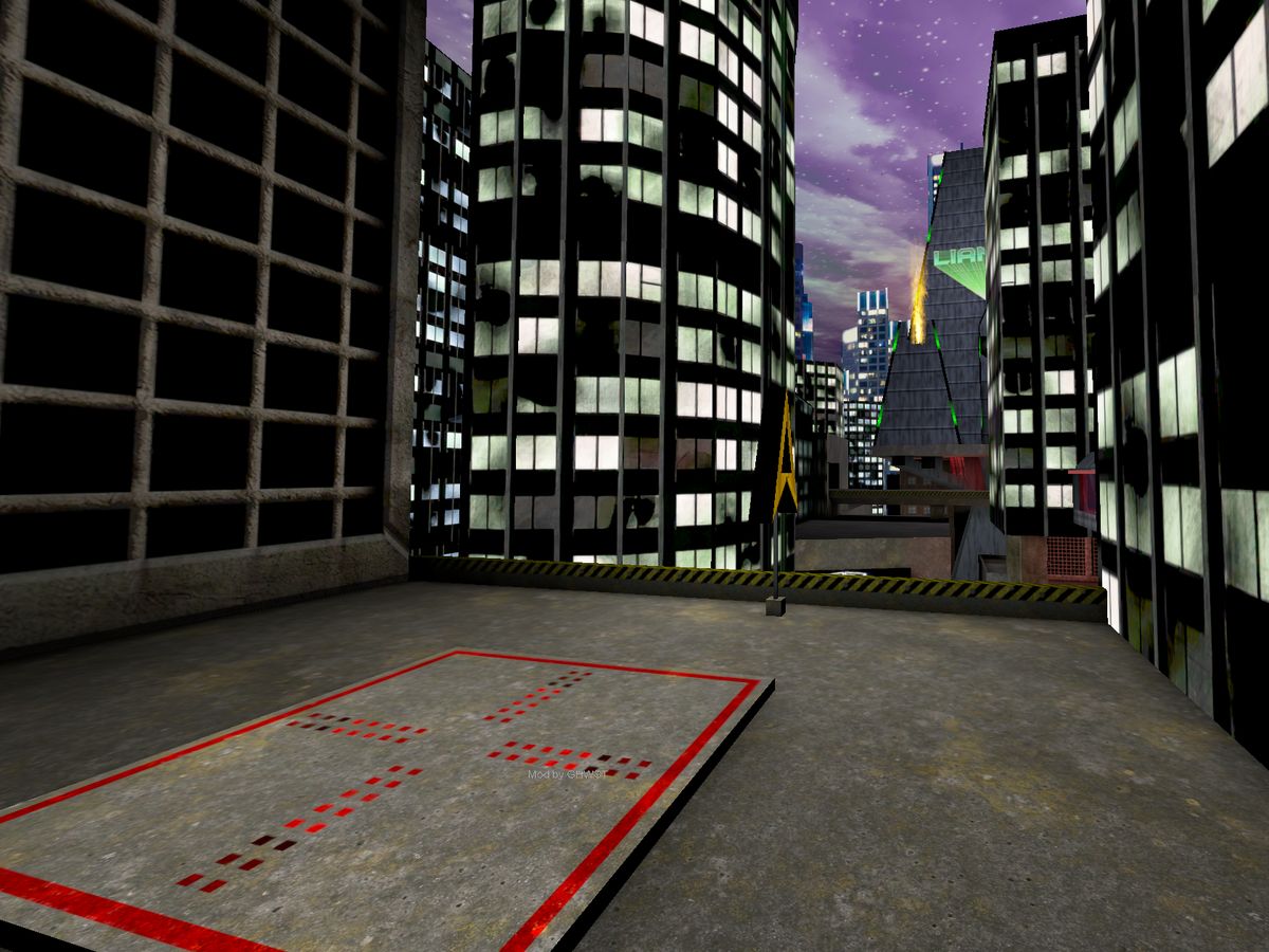 The intro cinematic rooftop, with the Mod by GHWST credit visible.